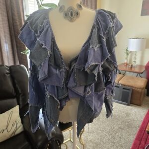 AKIRA Layered Denim Jean Jacket - Blue and Dark Blue